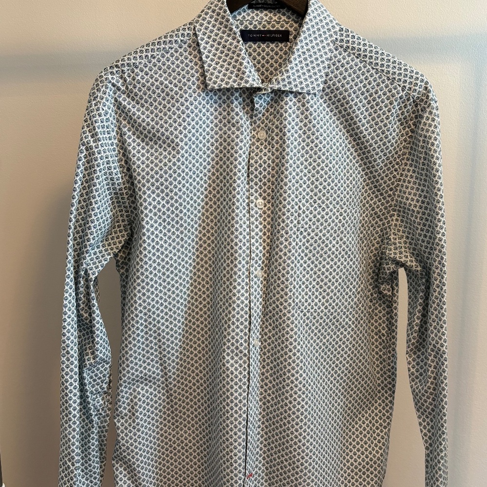 Men's Tommy Hilfiger Blue & White Geo Dress Shirt